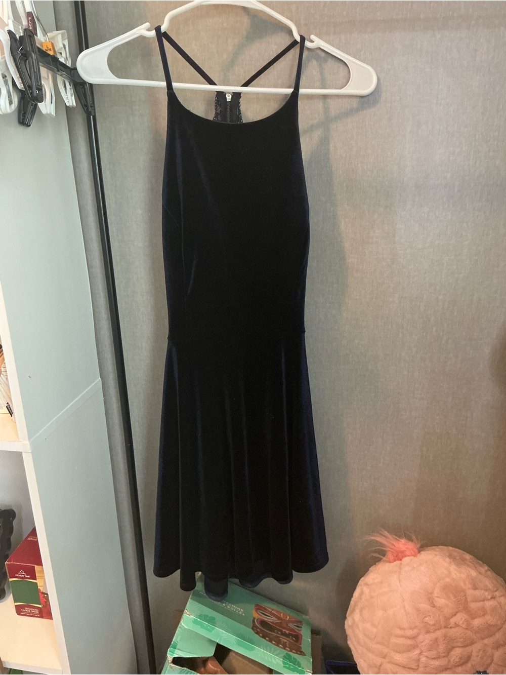 Speechless Navy Velvet Mini Dress with Spaghetti Straps
